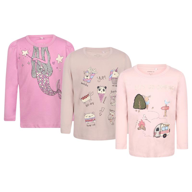NAME IT® Pack of 3 long sleeved t shirts in pink and light pink