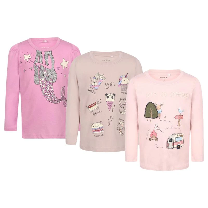 NAME IT® Pack of 3 long sleeved t shirts in pink and light pink 1