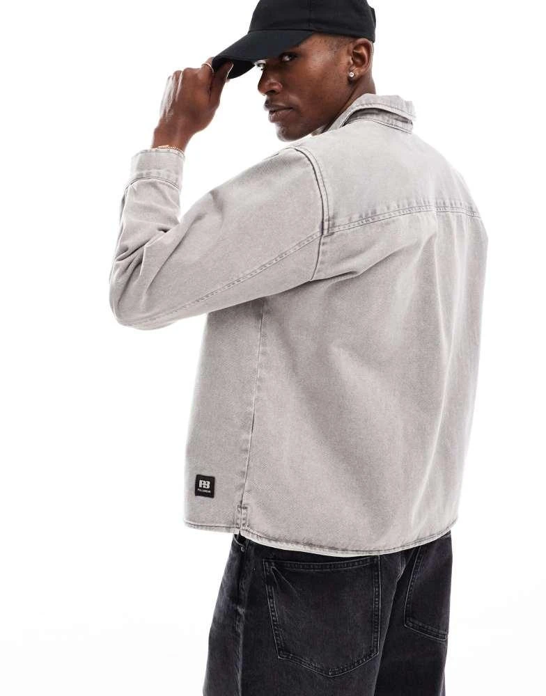 Pull&Bear Pull&Bear denim acid washed overshirt in grey 2