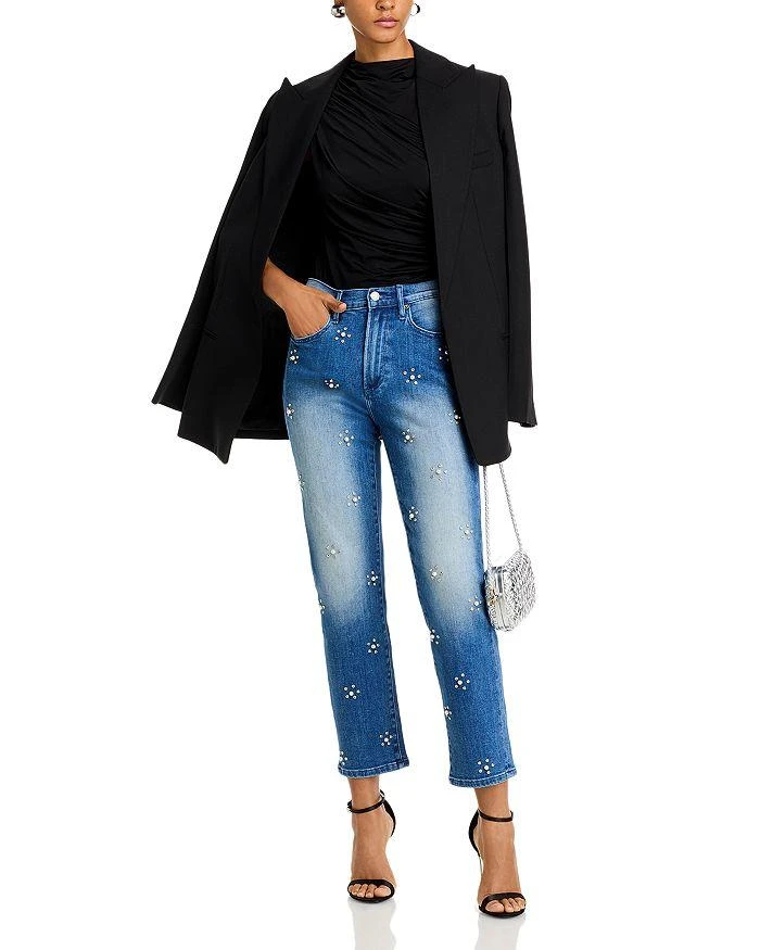 AQUA Embellished High Rise Ankle Jeans in Medium Wash - Exclusive 2