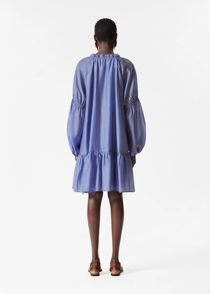 & Other Stories & Other Stories semi sheer mini dress with volume sleeves in blue 3