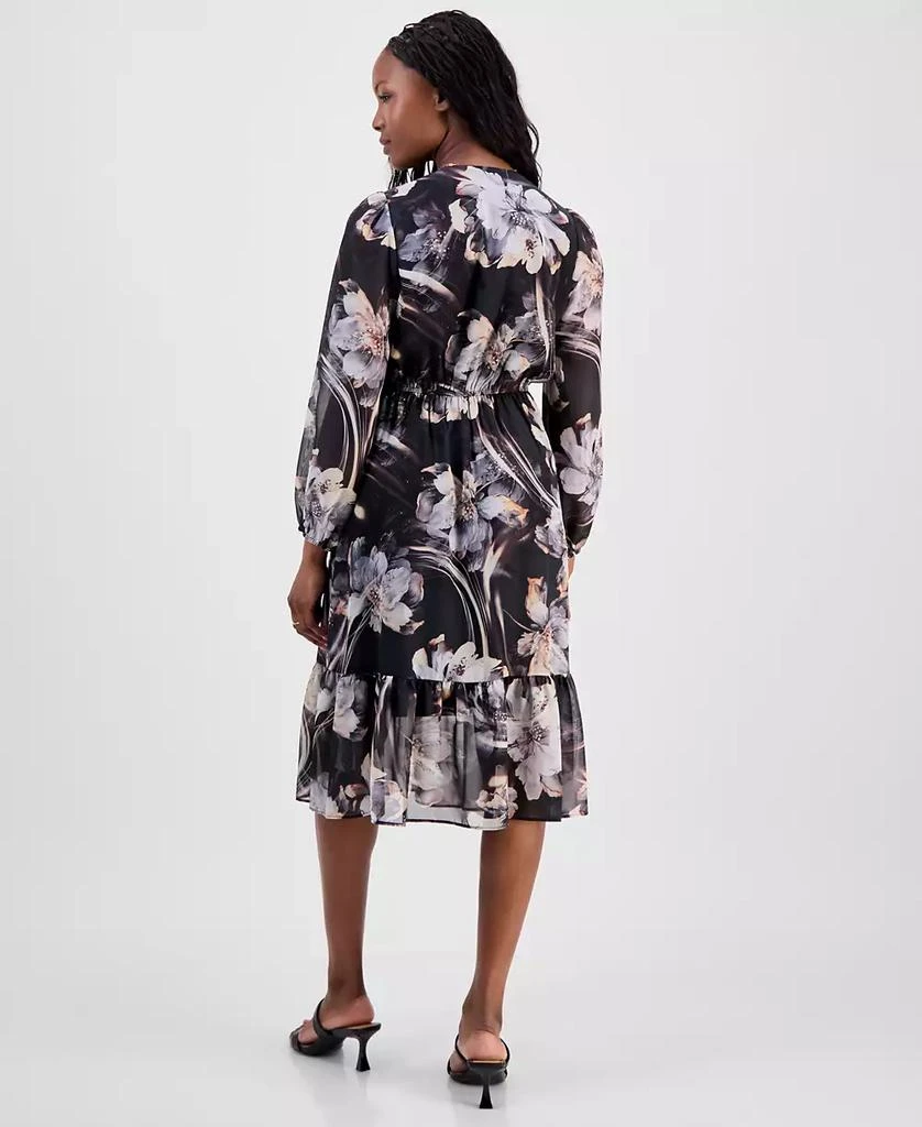 Robbie Bee Petite Chiffon Fit & Flare Dress - Black Grey - Size 8P