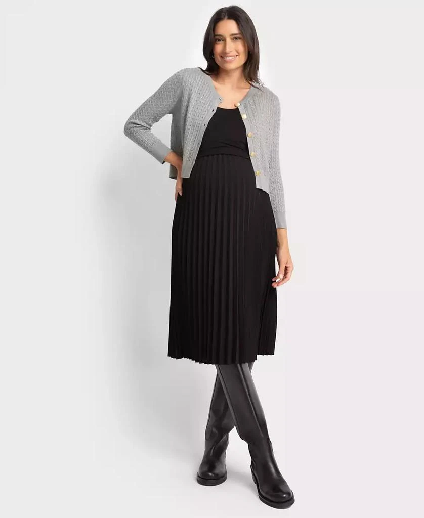 Seraphine Women's Pleated Maternity Nursing Dress with Cardigan Topper 1