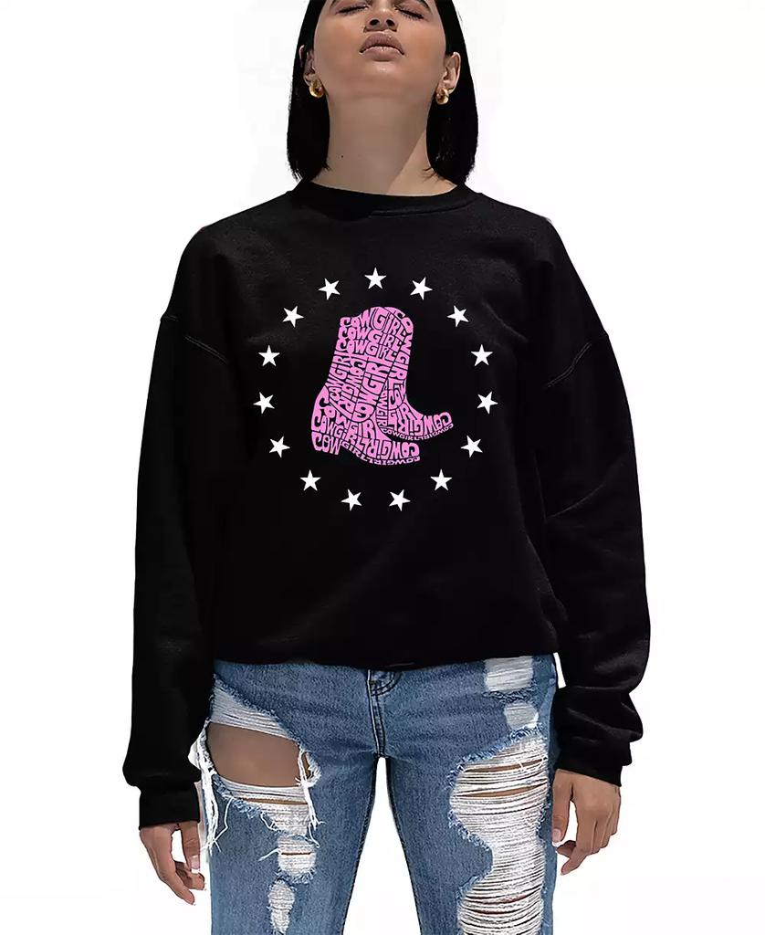 LA Pop Art Women's Cowgirl Boots Word Art Crewneck Sweatshirt