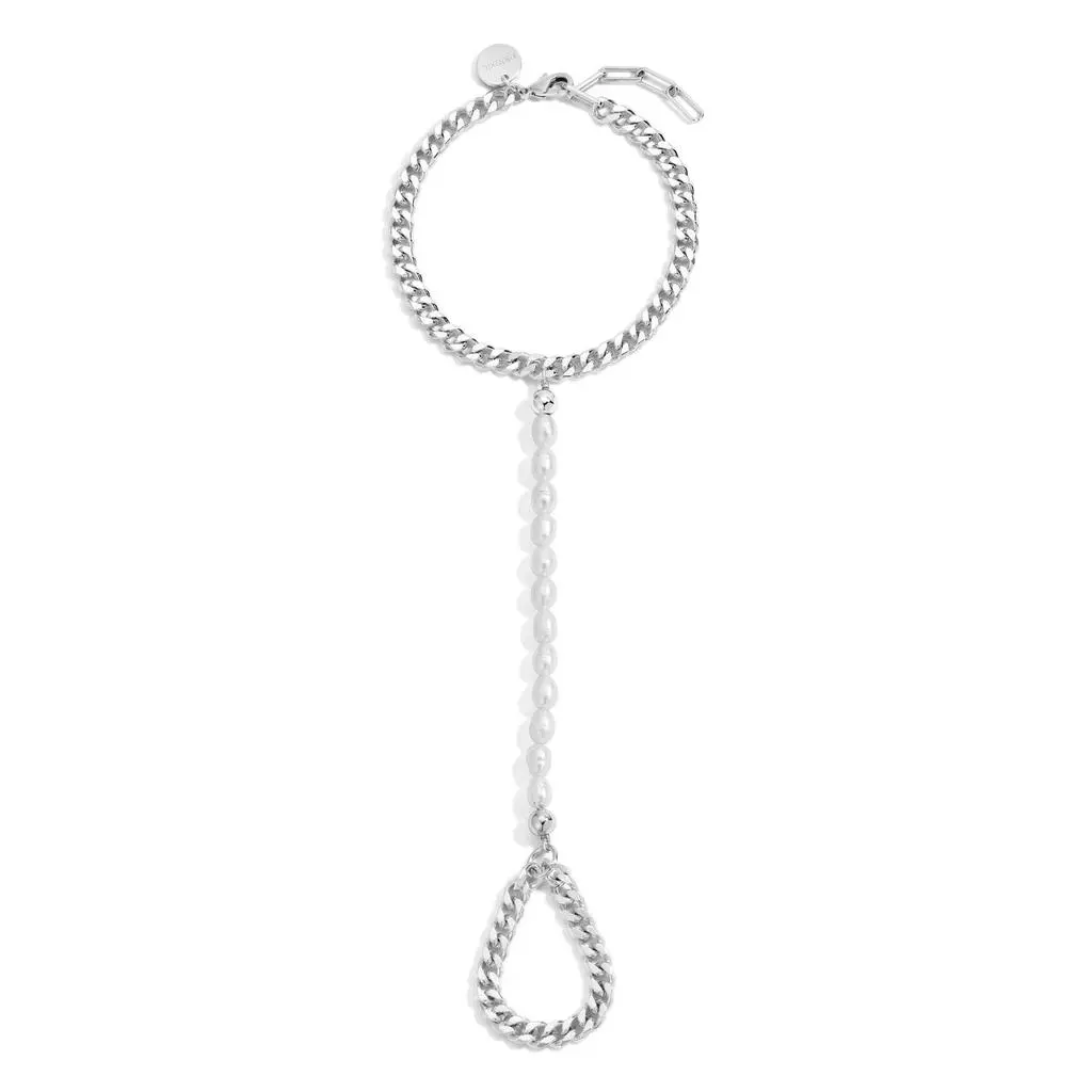 eklexic Eklexic - Women's Pearl & Curb Chain Hand Chain Bracelet