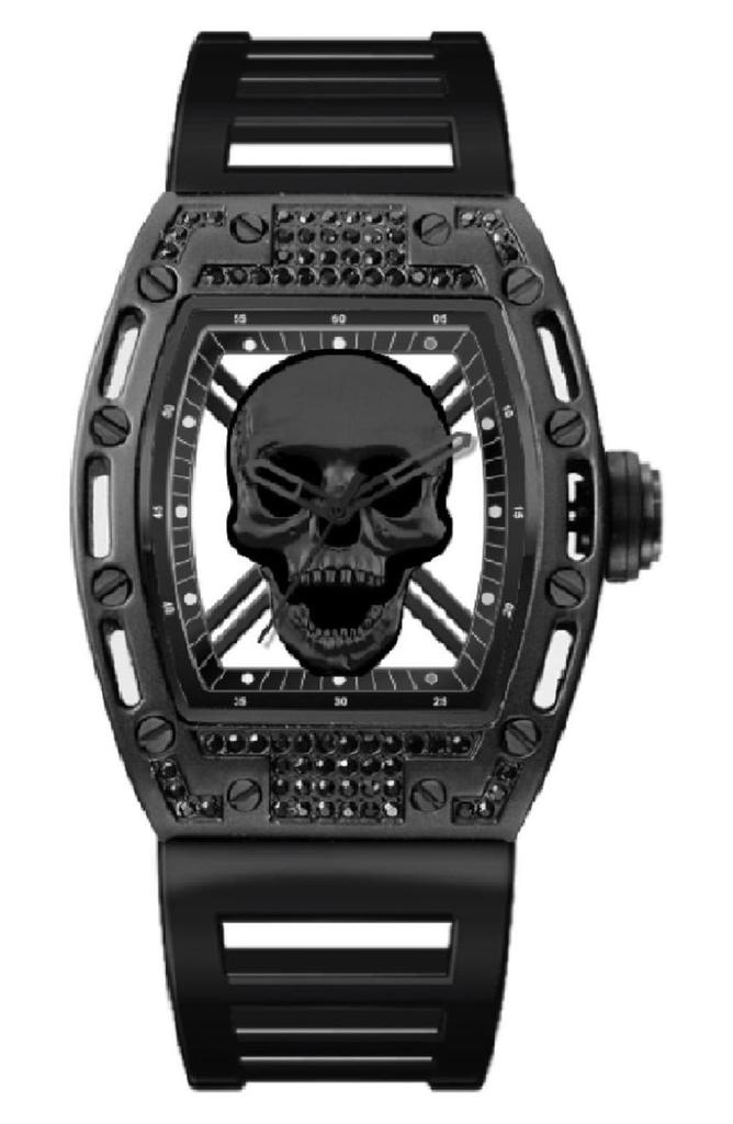 Ed Hardy x Ed Hardy Crystal Skull Plastic Strap Watch, 30mm x 34.5mm