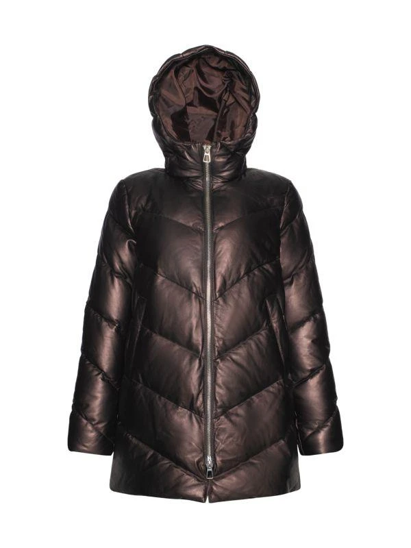 WOLFIE FURS Leather & Down Puffer Hooded Jacket 3