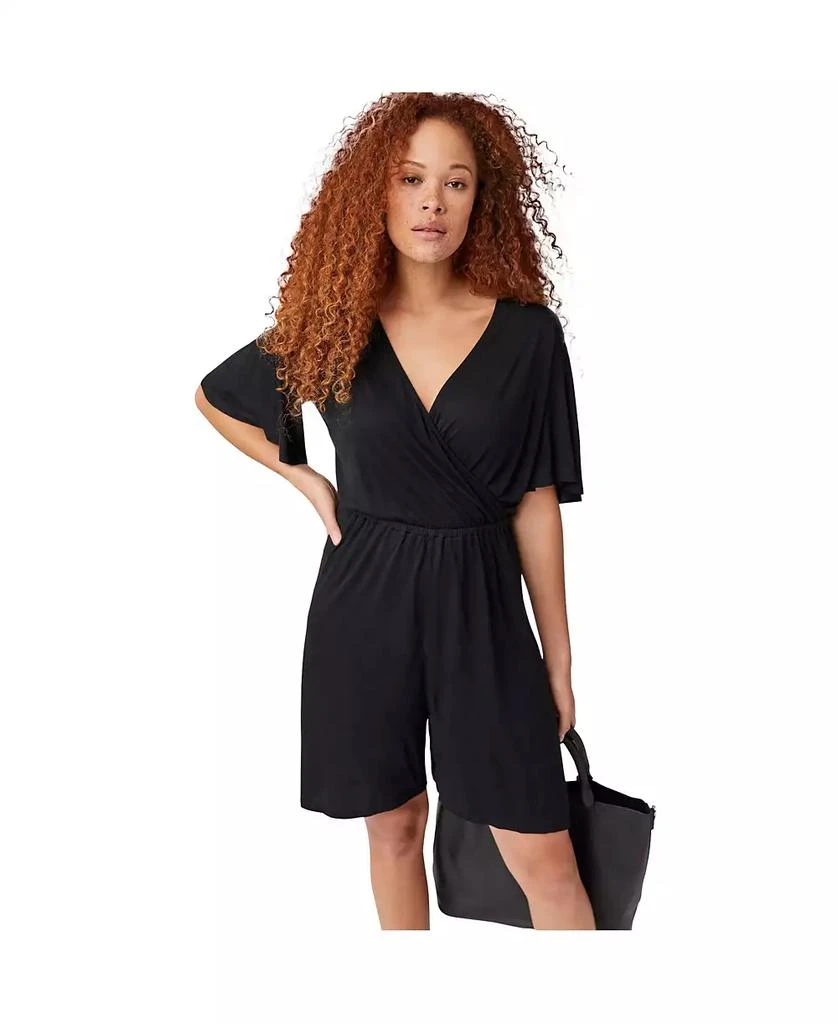 ellos Women's Flutter Sleeve Surplice Romper 1