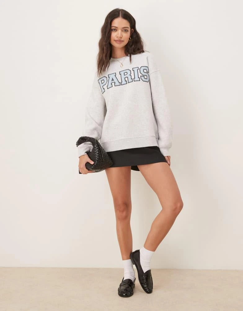 GINA TRICOT Gina Tricot Paris logo oversized sweatshirt in light grey melange 2