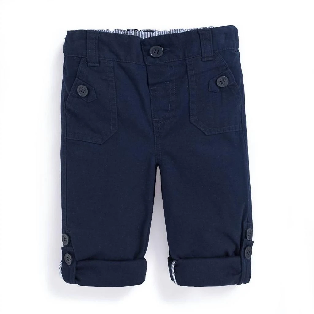 JoJo Maman Bébé Boy's Twill Turn Up Trousers In Navy 2
