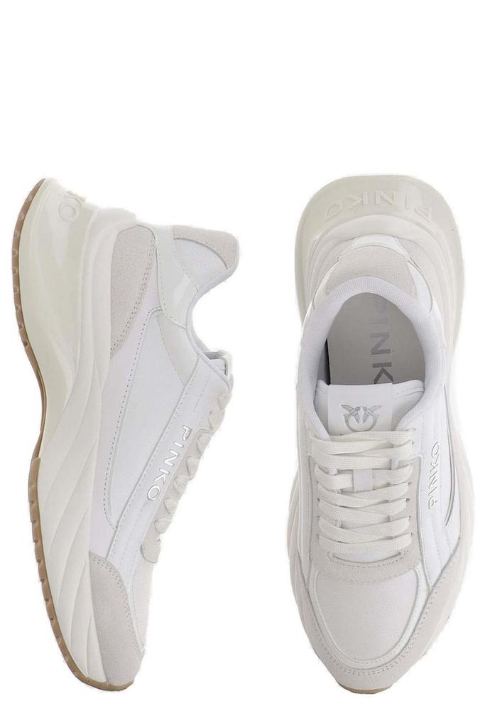 ★Pinko ARIEL ラウンドトゥ ホワイト エンボスロゴ スニーカー Ariel leather-effect sneakers with mirror detailing