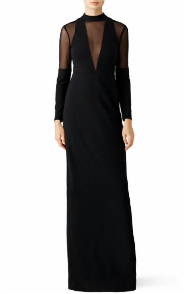 Nicole Miller Nicole Miller - Sheer Long Sleeve Dress With Plunging Neckline