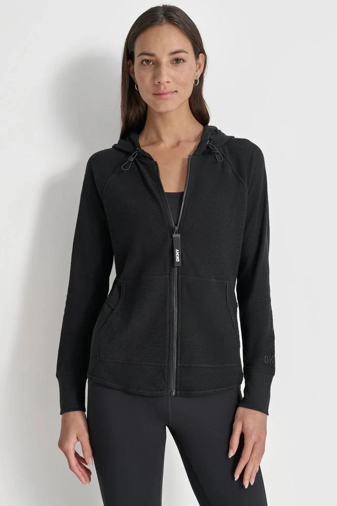 DKNY MINI SLUB WAFFLE FULL ZIP HOODIE 1