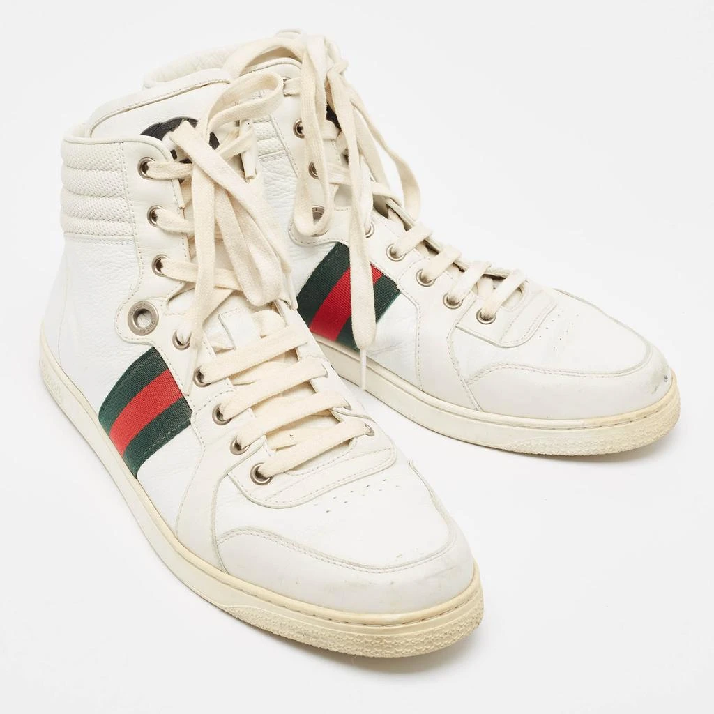 Gucci Gucci White Leather Web Detail High Top Sneakers Size 43 4