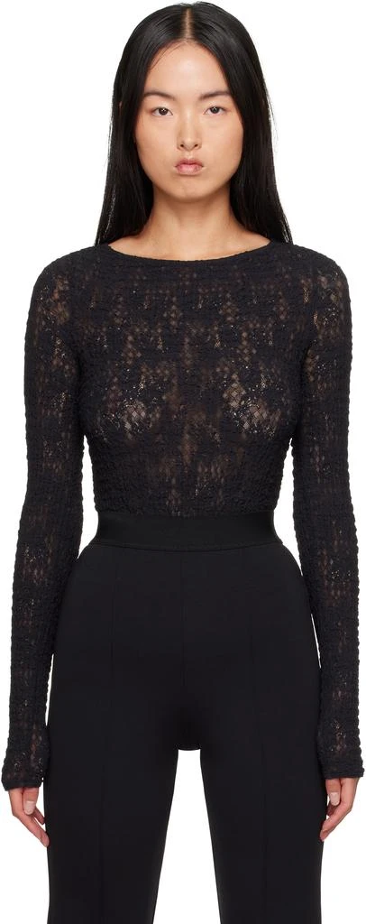 Wolford Black Structured Lace String Bodysuit 1