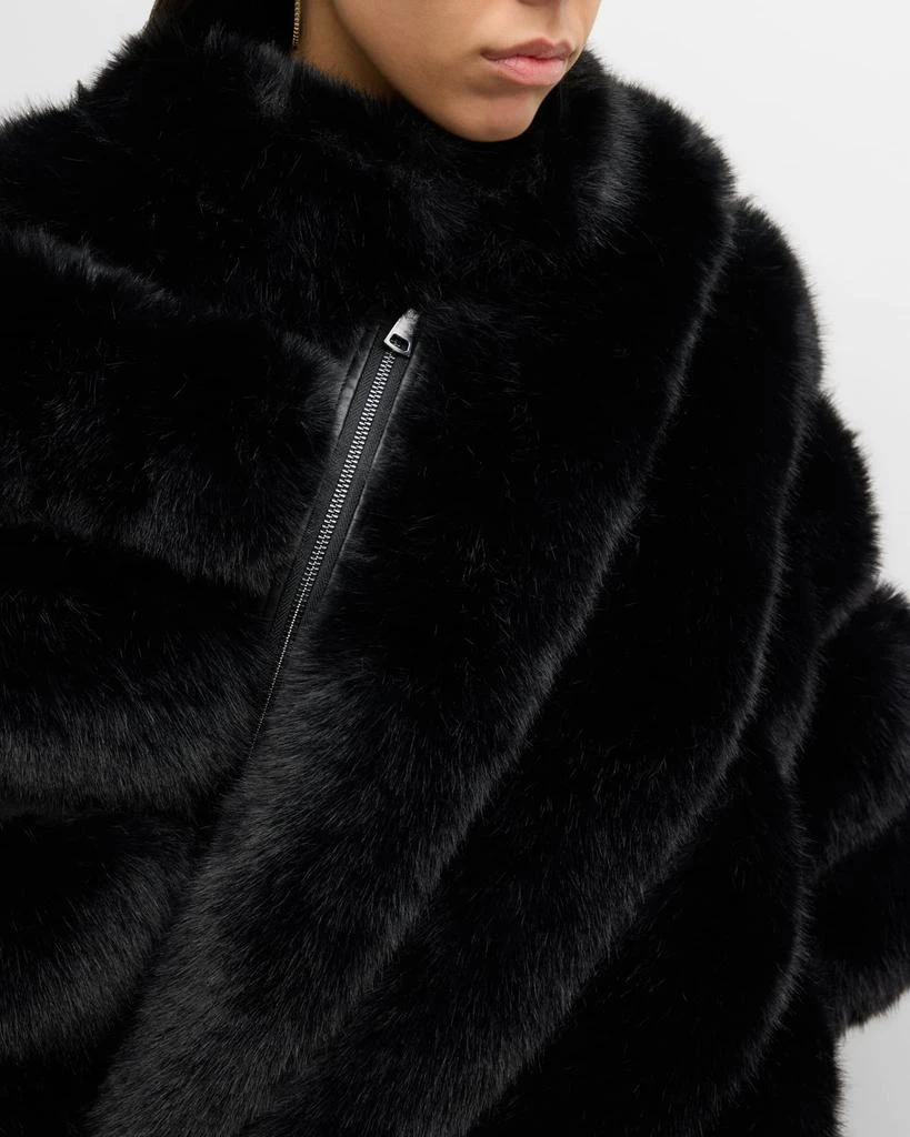 Adrienne Landau Asymmetric Striped Faux Fur Poncho 5