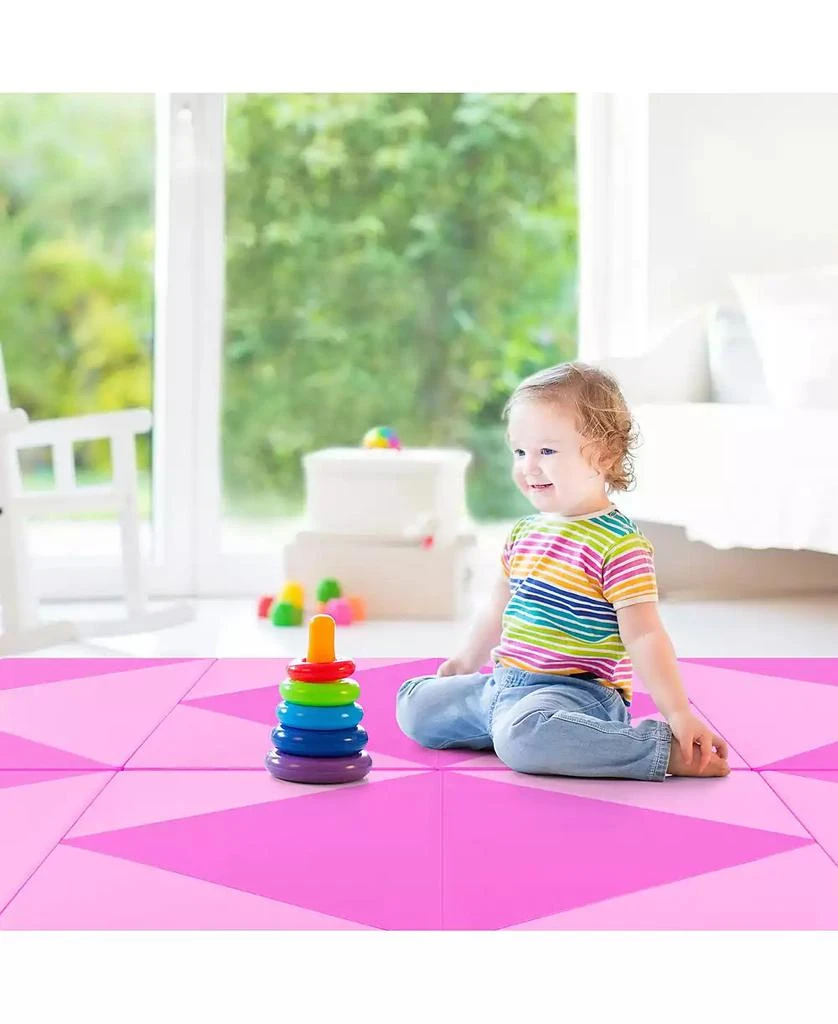 GOUUN 8 Feet PU Leather Folding Gymnastics Mat with Hook and Loop Fasteners-Pink 10