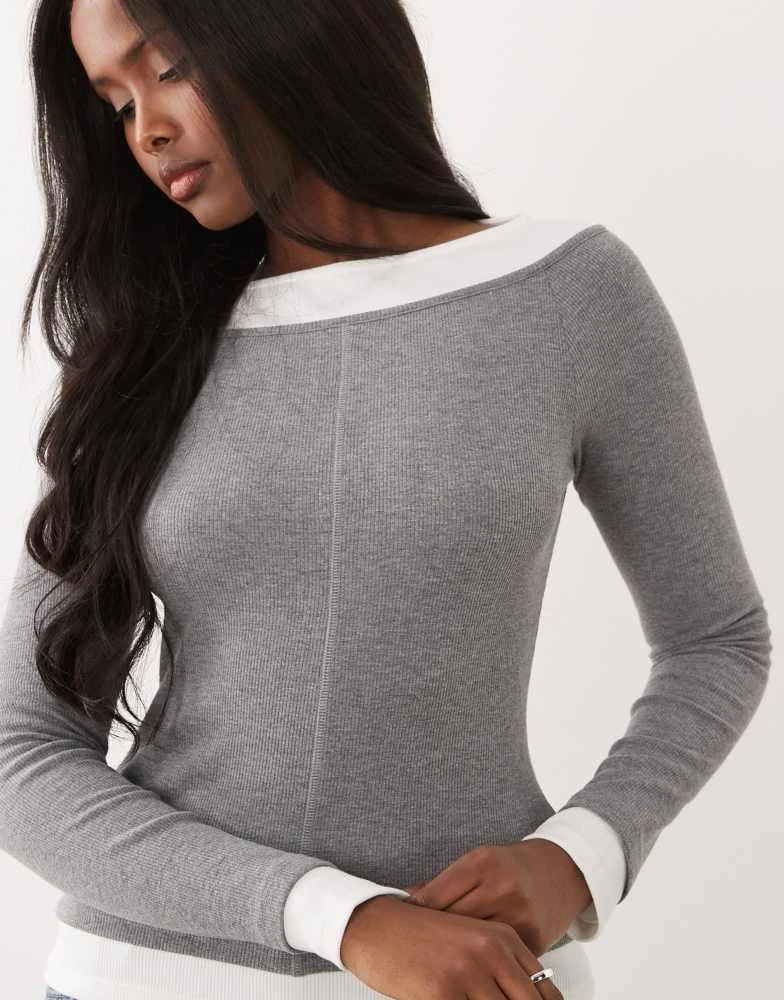 ASOS ASOS DESIGN ribbed double layer cold shoulder top in grey marl 3