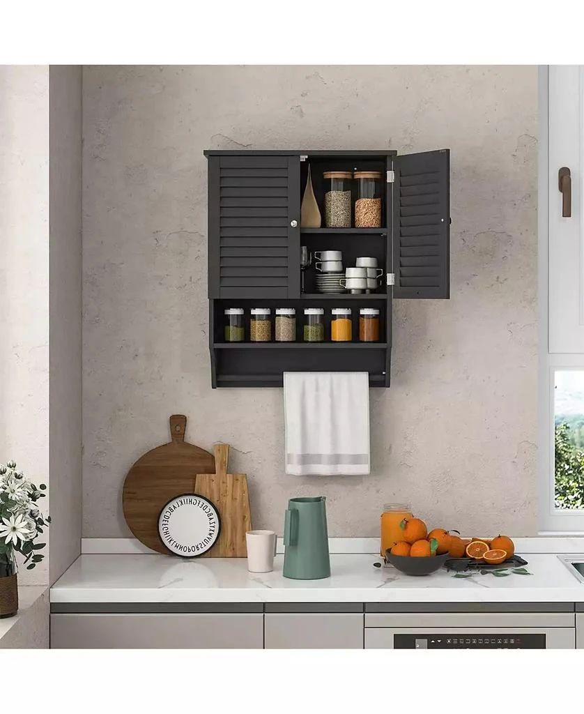 Slickblue Louvered Door Bathroom Medicine Cabinet with Towel Bar and Wall-Mounted Design 2