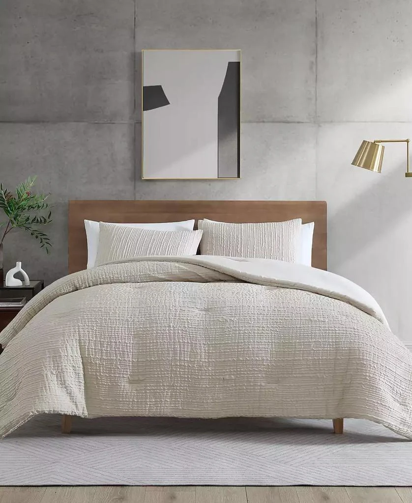 Kenneth Cole Serenity Wavy Lines Beige Embossed 2-Pc. Duvet Cover Set 1