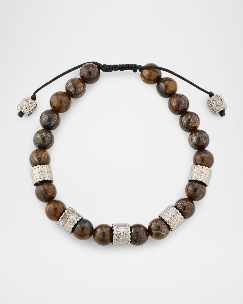 Armenta Men's Bronzite Beaded Bracelet with Sterling Silver, 8mm