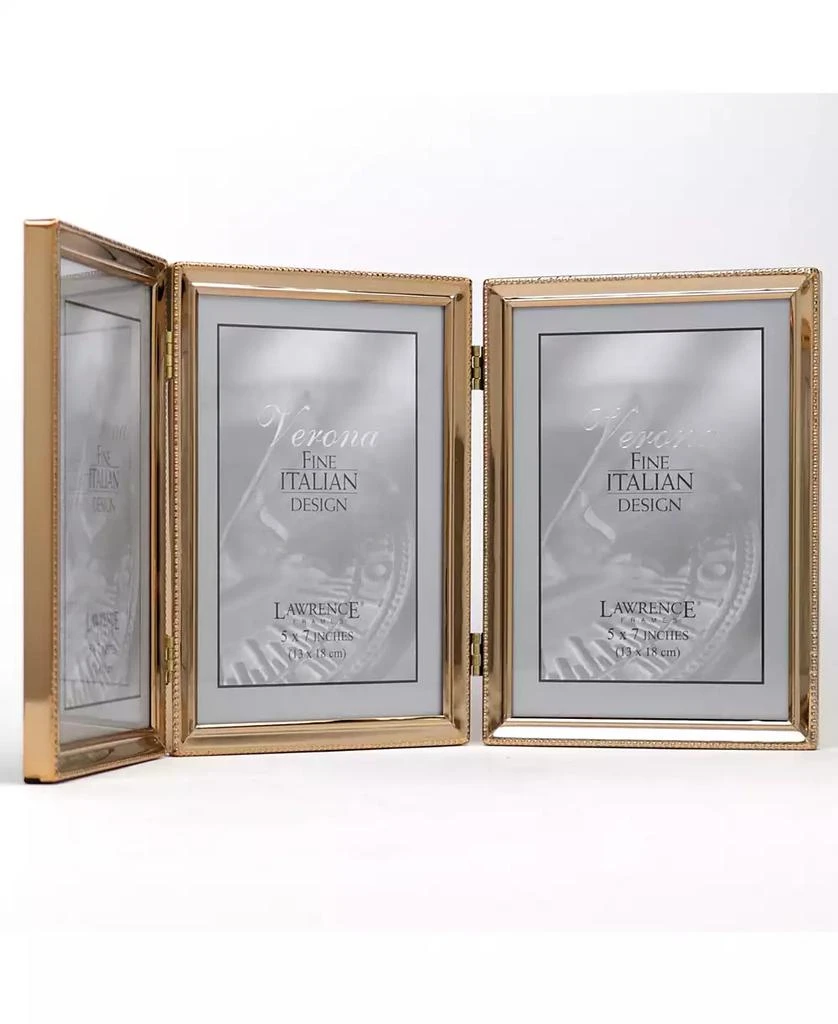 Lawrence Frames Polished Metal Hinged Triple Picture Frame - Bead Border Design, 5" x 7" 2