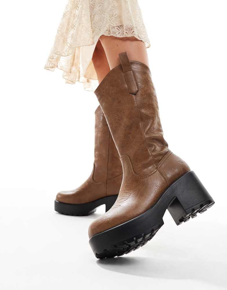 Koi Footwear KOI Wintu long chunky western boots in brown
