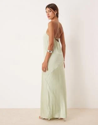 green emerald velvet dress Jonas Light Green Plunge-Neck Maxi Dress With Cami Straps – Club L London main image 1