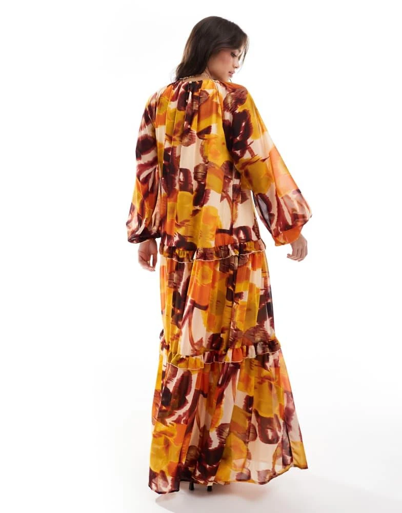 ASOS ASOS DESIGN high neck smock maxi dress with frill detail in blurred floral print 3