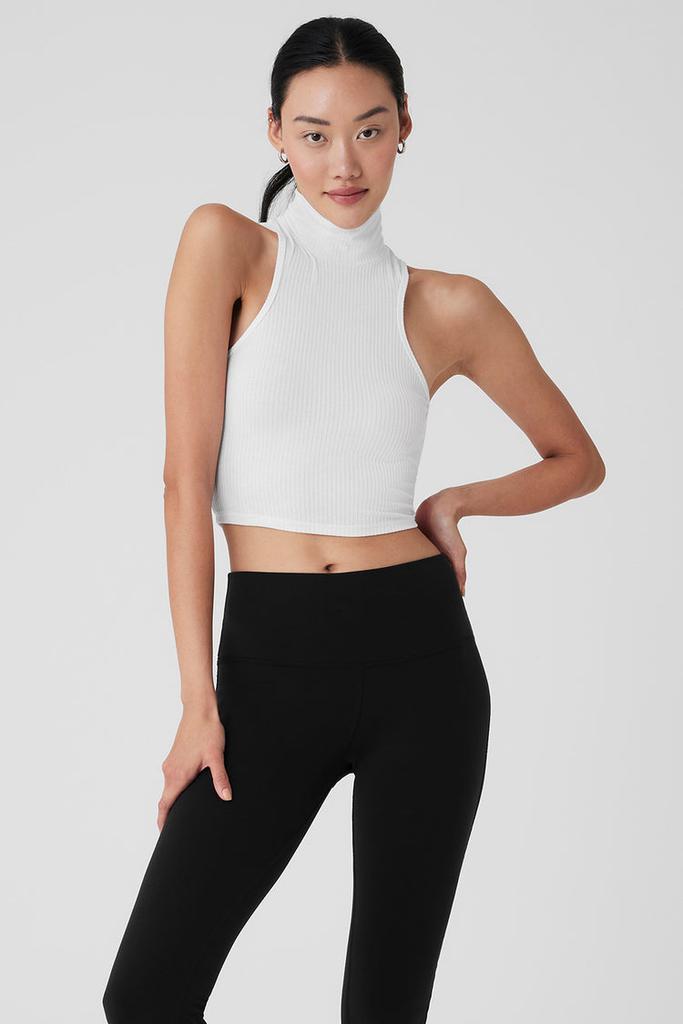 Alo Ribbed Sea Coast Cropped Turtleneck Tank - Lilac Blue
