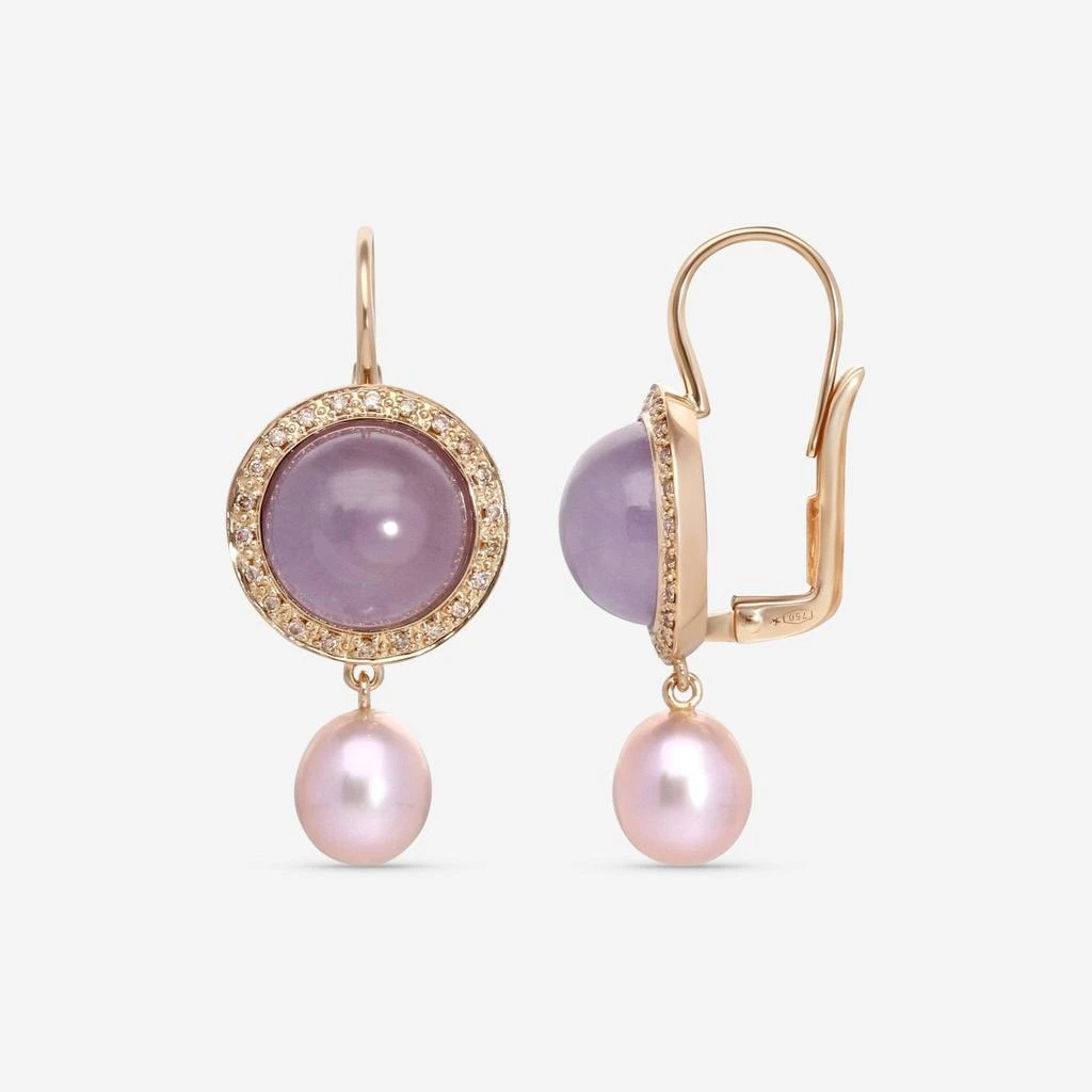 Mimi Milano Mimi Milano Shan Teki 18K Yellow Gold, Blue Chalcedony, Diamond & Pearl Drop Earrings O150R120B 3
