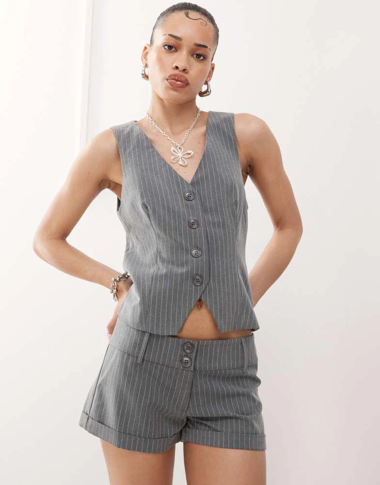 Motel Motel rivo tailored shorts co-ord in pinstripe grey 2