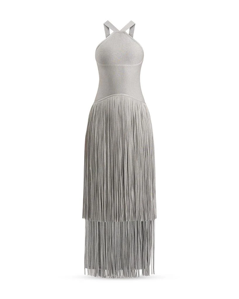 Herve Leger Kennedy Metallic Fringe Gown 9