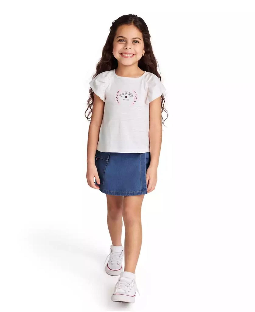 Tommy Hilfiger Toddler and Little Girls 2-Piece Printed Flutter Sleeve Top and Denim Pleated Skirt 5