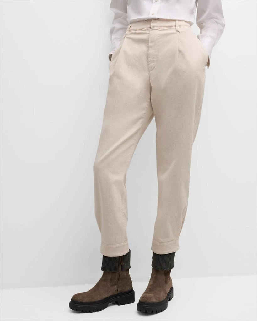 Brunello Cucinelli Pleated Straight-Leg Ankle Cotton Pants With Monili Belt Loop 7