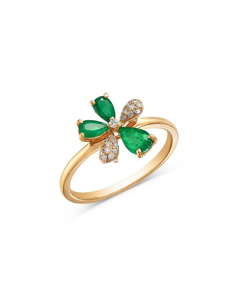 Bloomingdale
s Fine Collection Emerald 
Diamond Flower Ring in 14K Yellow Gold 1