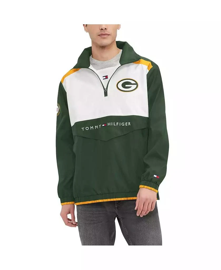 Tommy Hilfiger Men's Green, White Green Bay Packers Carter Half-Zip Hooded Top 1