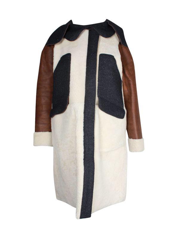 Marni Marni Shearling Colorblock Pattern Fur Coat In Multicolor Lambskin Shearling