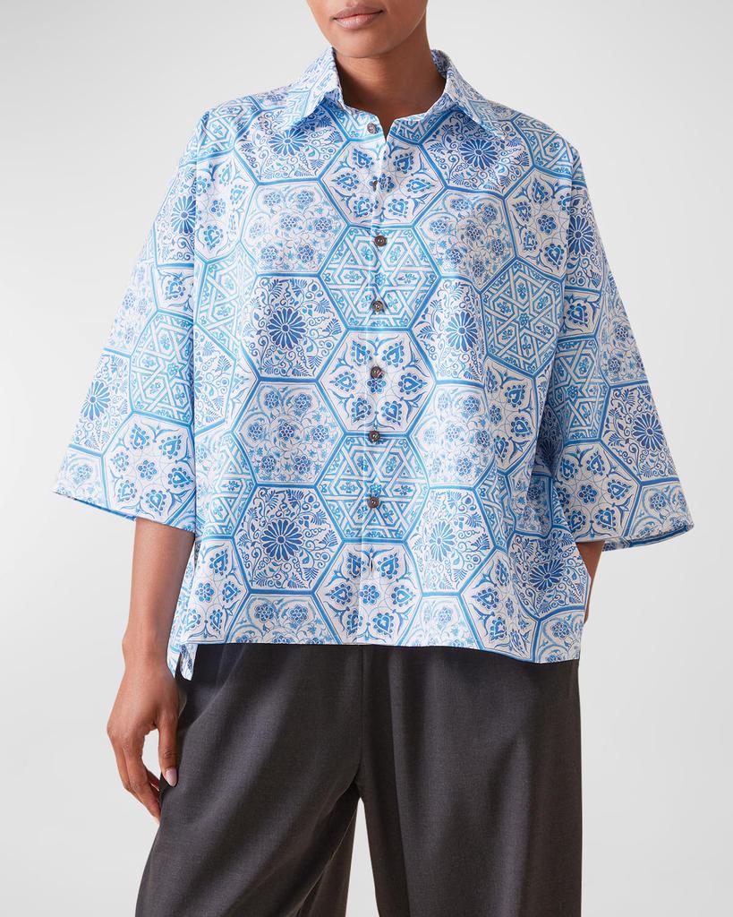 Eskandar Sloped Shoulder Wide A-Line Printed Shirt
