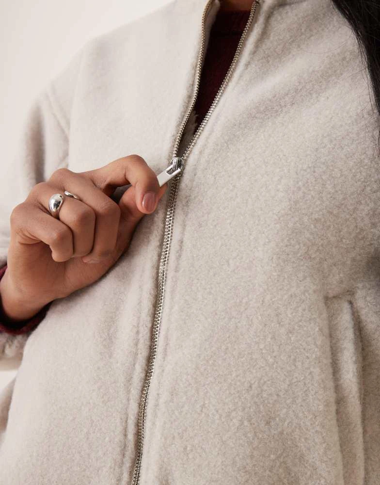 New Look New Look textured oversized bomber jacket in cream 4