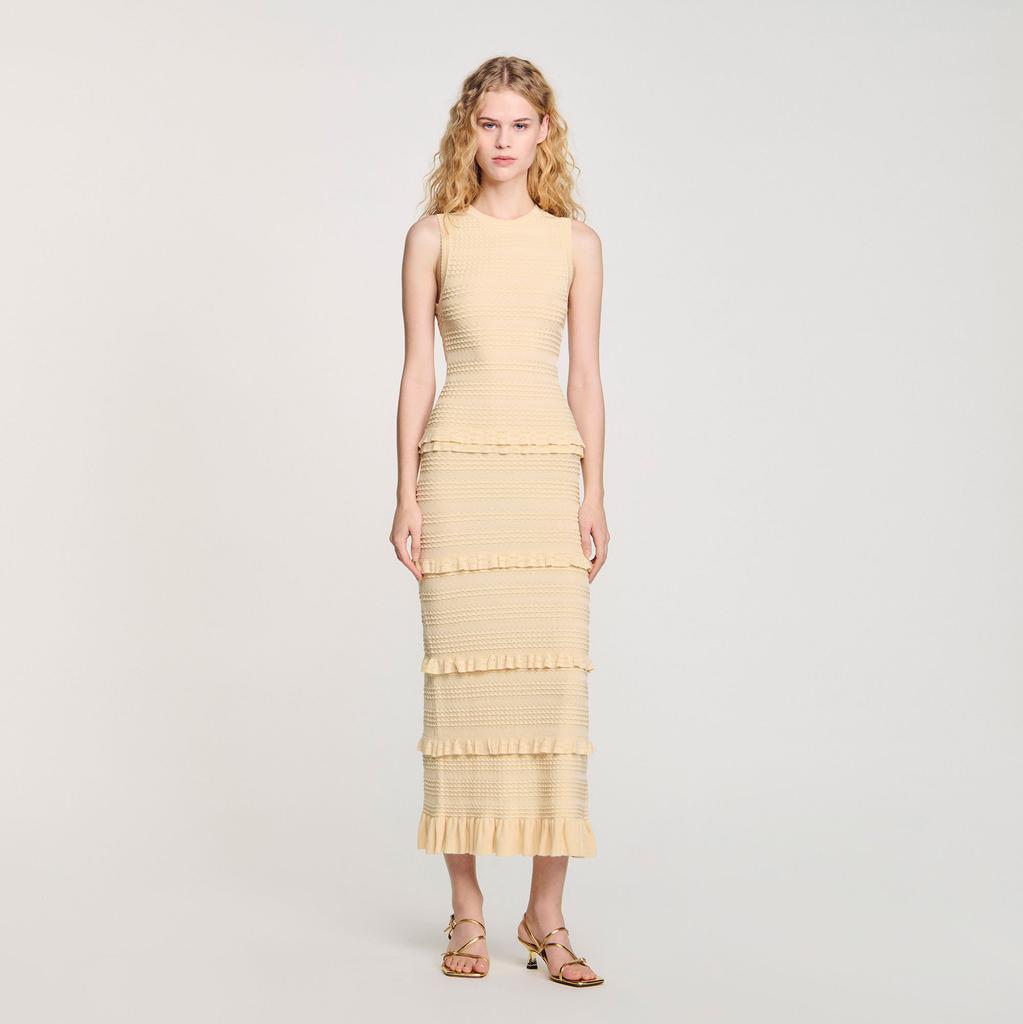 Sandro Ruffled knit maxi dress