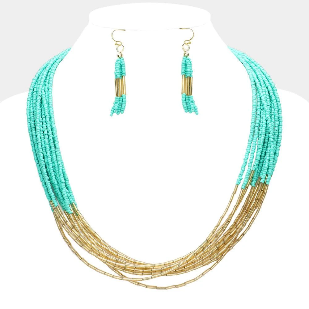 FASHNZFAB Seed Beaded Multi Layered Necklace