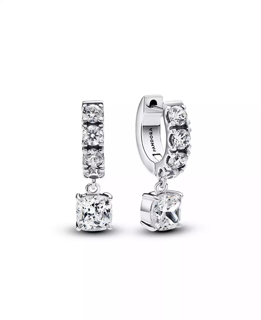 PANDORA Sterling Silver Pavé Dangle Hoop Earrings