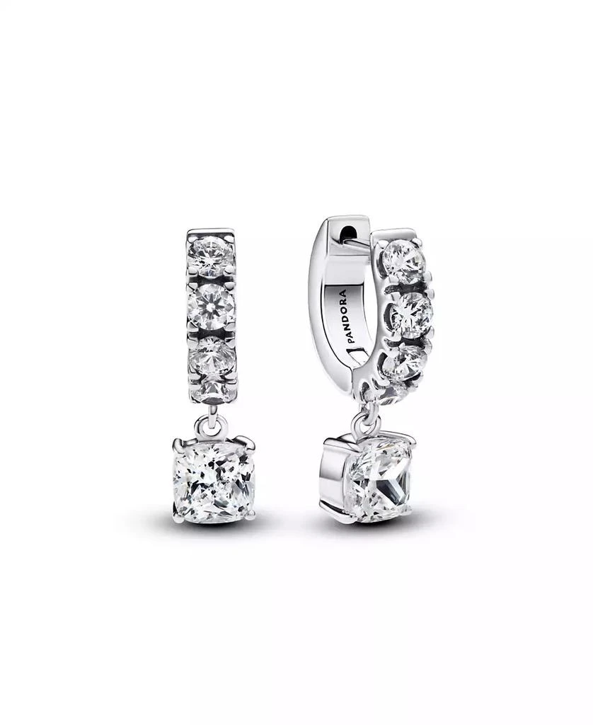 PANDORA Sterling Silver Pavé Dangle Hoop Earrings 1