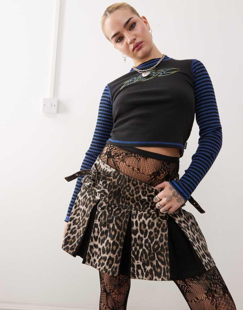 minga Minga London low rise mini pleated skirt in leopard print