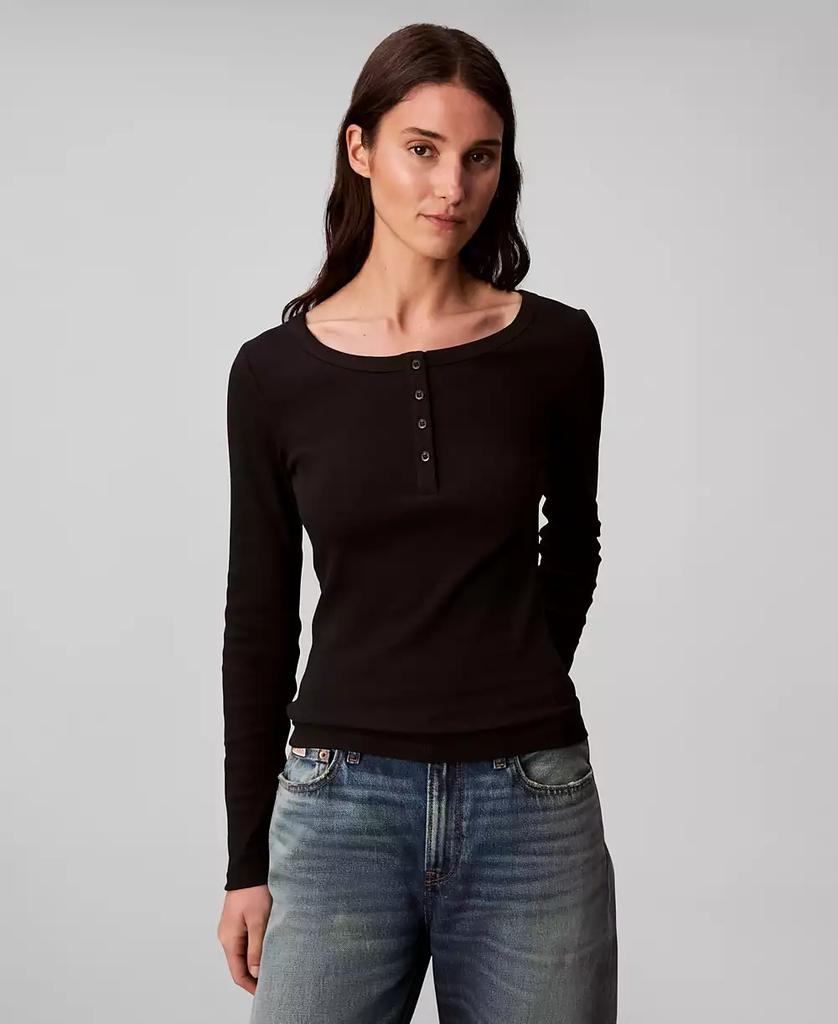 Calvin Klein Women's Long Sleeve Ribbed Knit T-Shirt