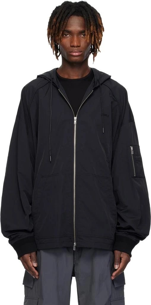 Juun.J Black Nylon Puckering Zip-Up Hoodie 1
