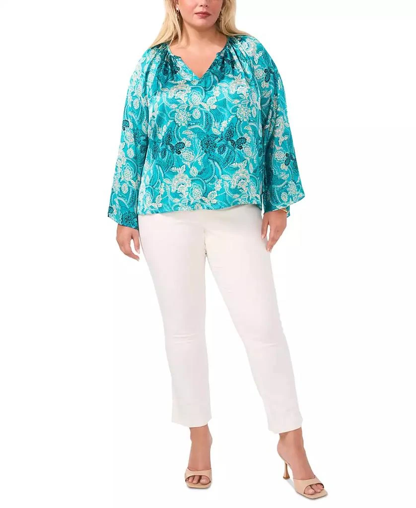 Vince Camuto Plus Size Printed Split-Neck Long-Sleeve Blouse, Created for Macy's 3