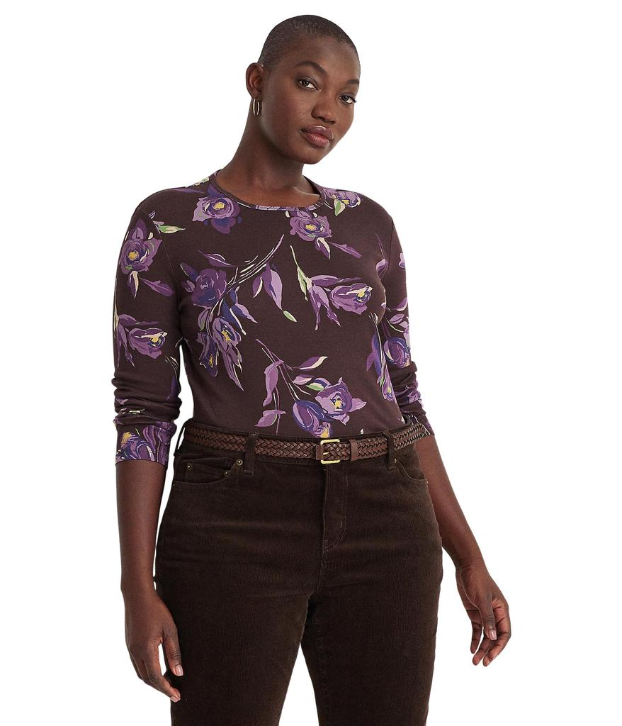 LAUREN Ralph Lauren Plus Size Floral Cotton Long Sleeve Tee