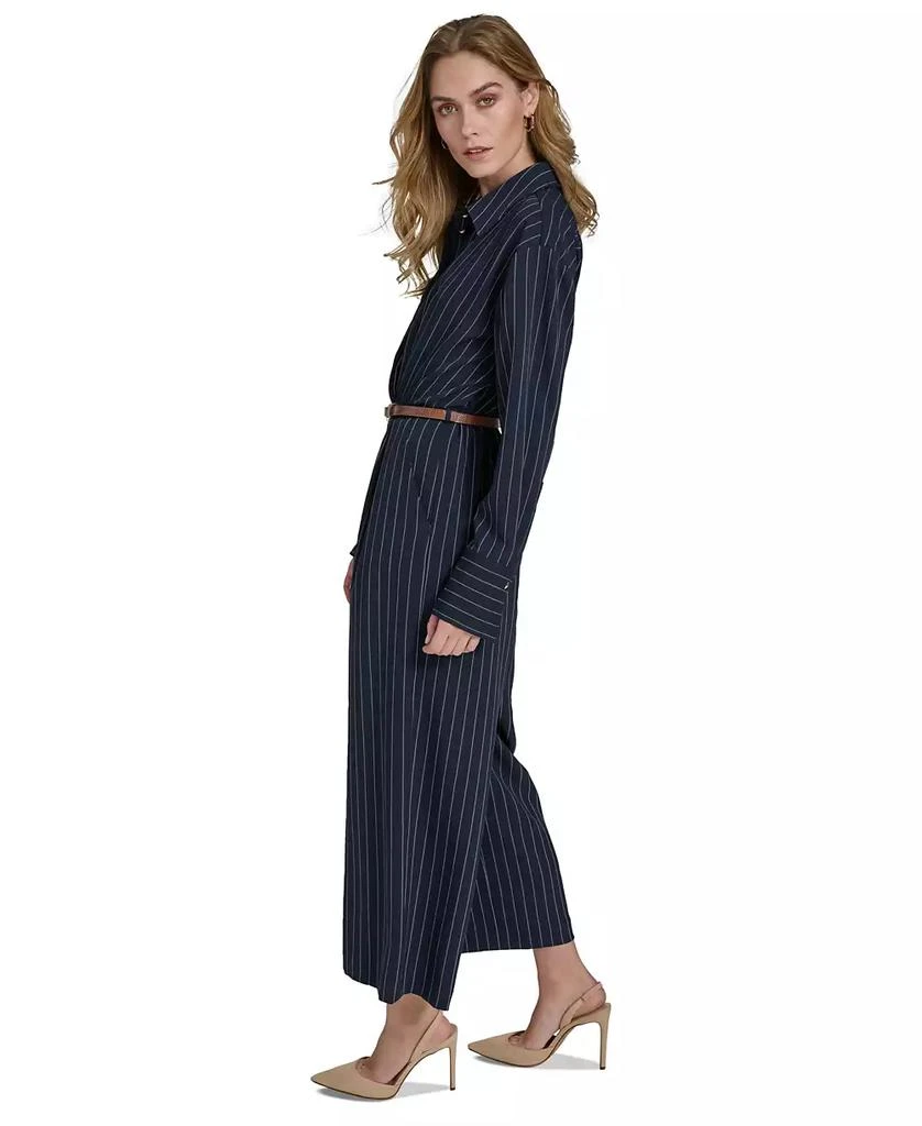 HALSTON Women's Pinstripe Long-Sleeve Belted Wide-Leg Jumpsuit 2